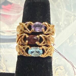 Elegant Gold-Plated Ring Set with Multicolor Gemstones